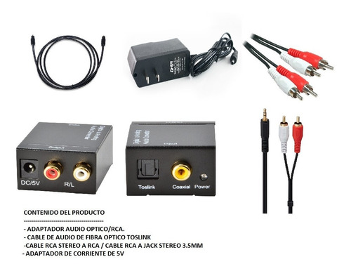 Conversor Optico A Rca + Cable Optico + Cable Rca